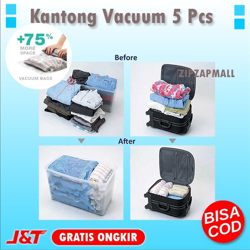 Alat Vacum Plastik Vacum Baju Travel Kantong Vakum Bag Pakaian Travel 5 PCS Murah Original