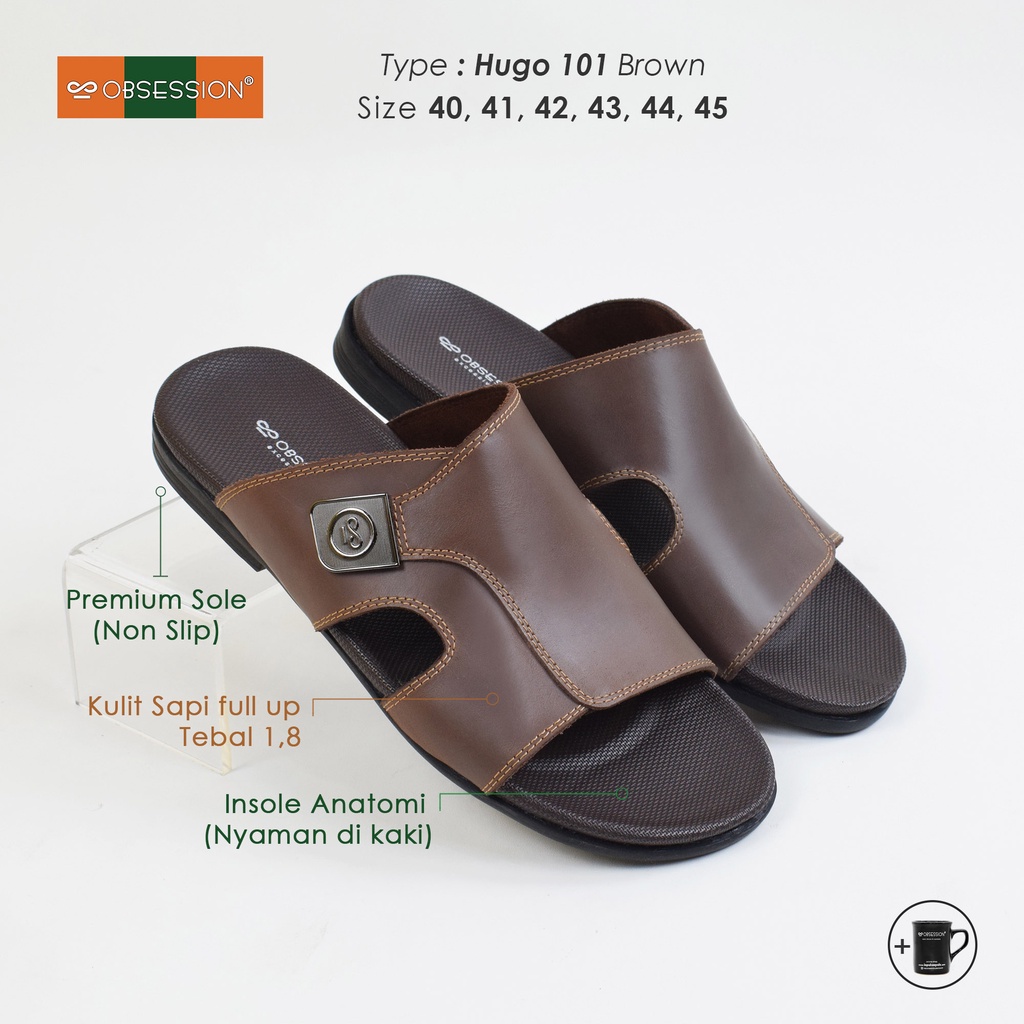 OBSESSION Sandal Kulit Pria Hugo 101 Coklat Tua (size 40 - 45)
