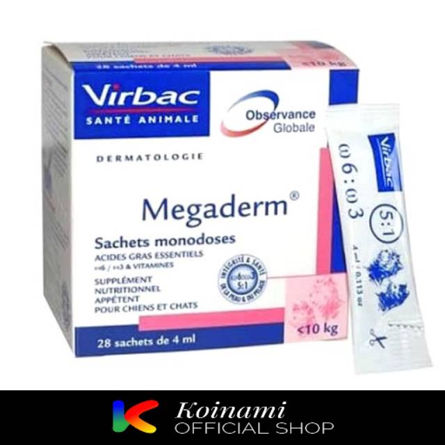 MEGADERM 4ml @ 1 box isi 28 sachet / obat vitamin penumbuh bulu hewan kucing anjing cat dog / virbac