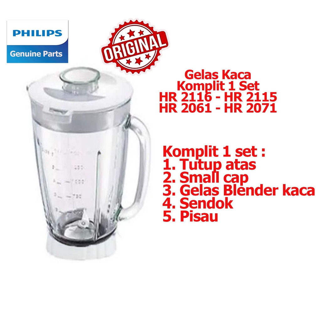 Gelas Blender Philips Plastik Kaca Beling Original HR 2115 2116 2061 2071 2221 2223 1 Set Komplit Mounting Pisau Jar Gelas Asesoris Blender Plastik Philips 1 Set