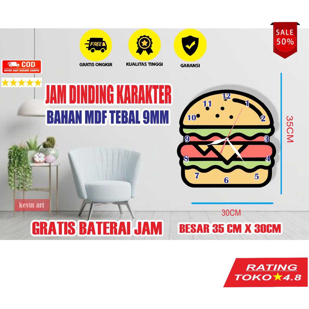 JAM DINDING KAYU UNIK KARAKTER ANAK GAMBAR BURGER ANIMASI KARTUN LUCU MINIMALIS MURAH TEMPEL TEMBOK CUSTOM BESAR ARTISTIK MODERN MEWAH DEKORASI DINDING HIASAN DINGDING KAMAR TIDUR ANAK TERLARIS