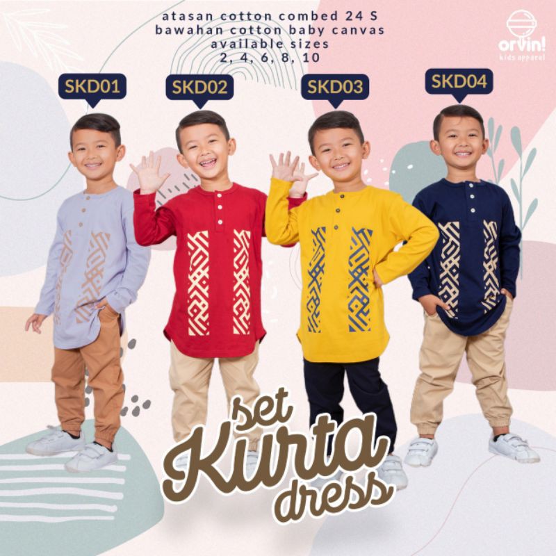 Orvin Kids Apparel Set Kurta Cakep Size 2-10 Tahun