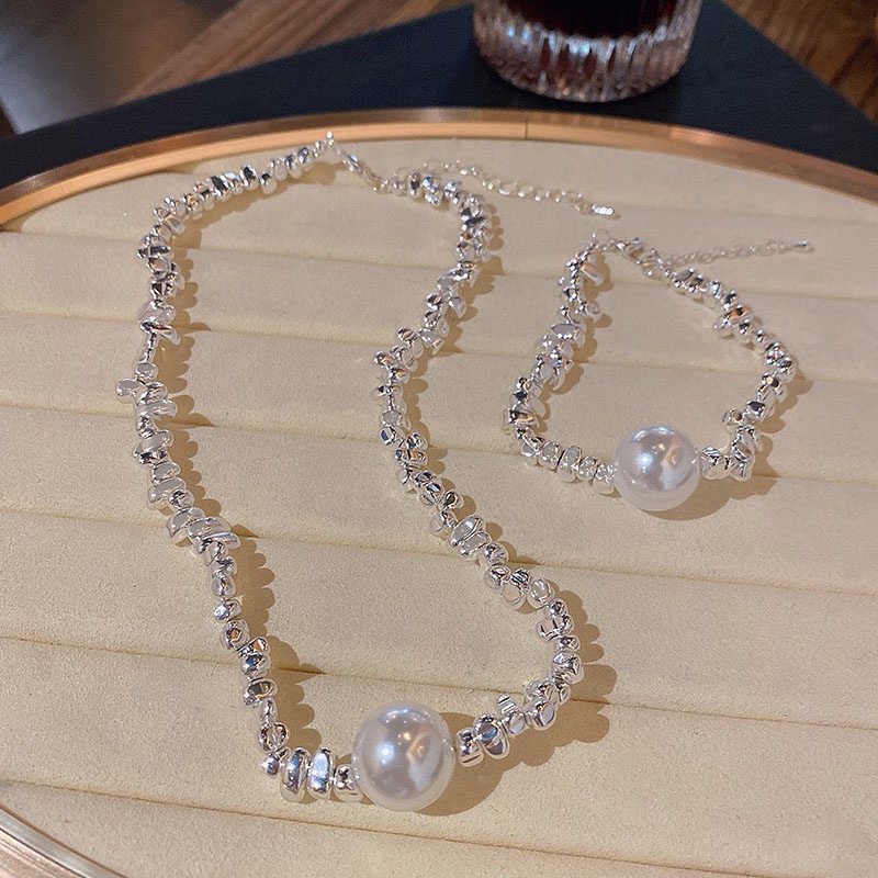 Gelang Kalung Mutiara Tidak Teratur Warna silver Untuk Wanita