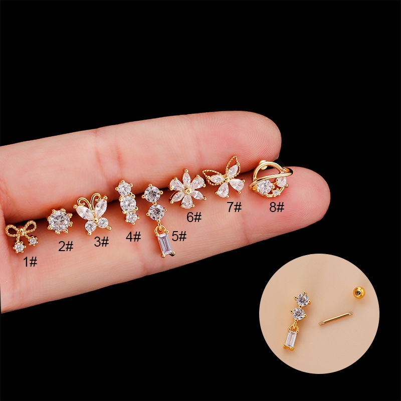 1 Pc Anting Stud Tindik Bentuk Bunga Kupu-Kupu Besar Bahan Stainless Steel 20Gaue