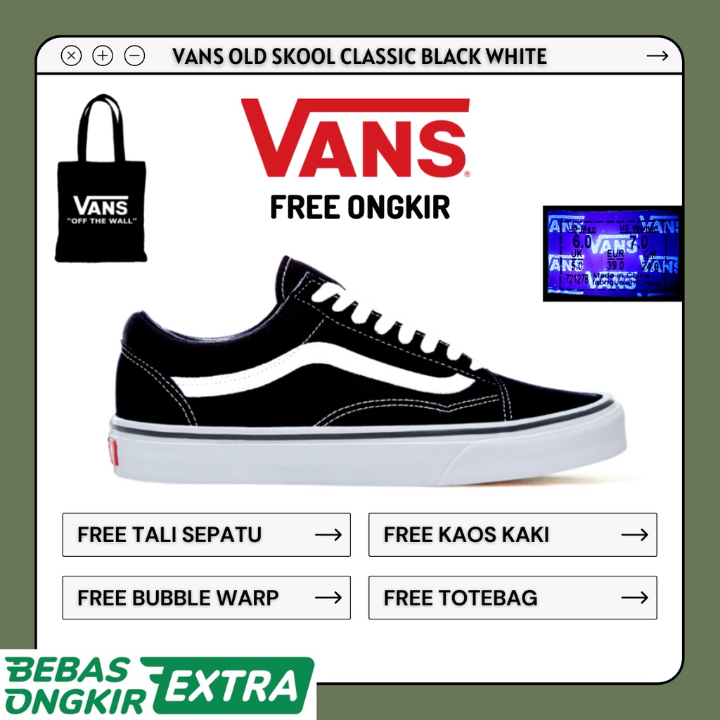 Sepatu Old SKool Classic Black White Sneakers OldSkool Old School Hitam Putih