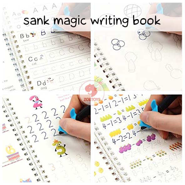 Zoetoys Sank Magic Writing Book | Buku Ajaib Pintar Belajar Menulis | Latihan Tracing Menghitung Menggambar Tulis Huruf Dan Angka | 1 Set Buku Isi 4 + Pulpen Buku Prasekolah Paud TK Mainan Edukasi Anak