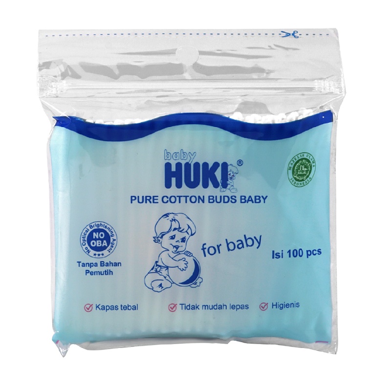 Huki Cotton Bud Bayi 100 pcs buds 1 pack Kapas Korek Kuping Pembersih Telinga