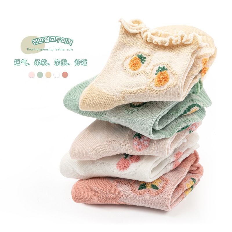 Kaos kaki bayi ruffle buah rumbai breathable cotton baby socks