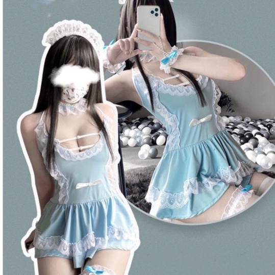 (COD) Cosplay Lingerie Sexy Wanita Dress Slip A-Line Rok Pendek Berlipat Free G String 3A511