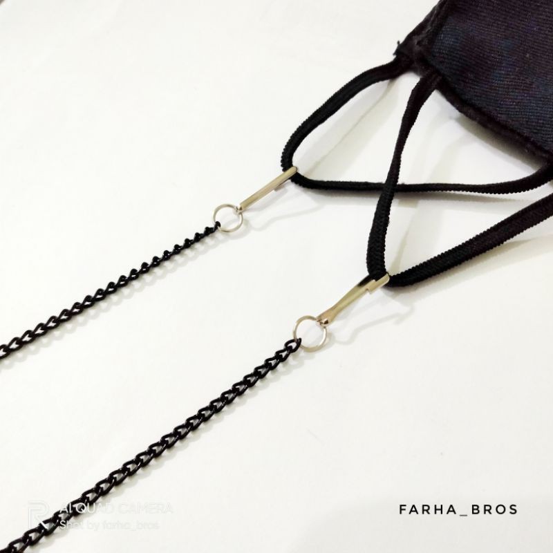 Strap masker rantai hitam 2in1 pria wanita - kalung Masker rantai - tali masker By Farha