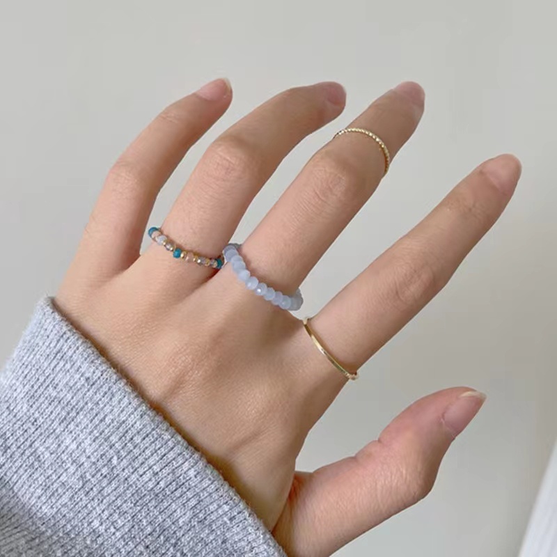 4pcs / Set Cincin Emas Manik-Manik Warna-Warni Untuk Wanita 2022【XINYIA】