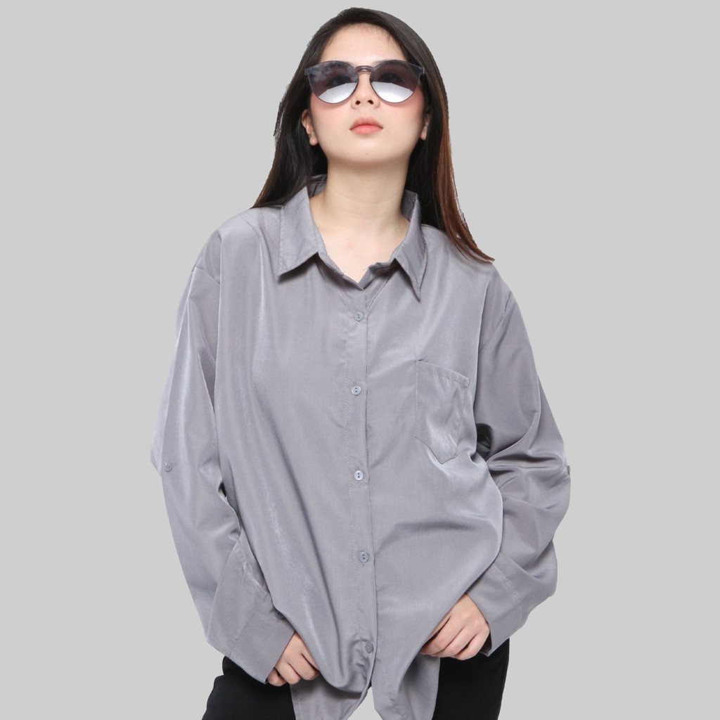 Monellina 0064 Kemeja Oversize Wanita Lengan Panjang Polos-4