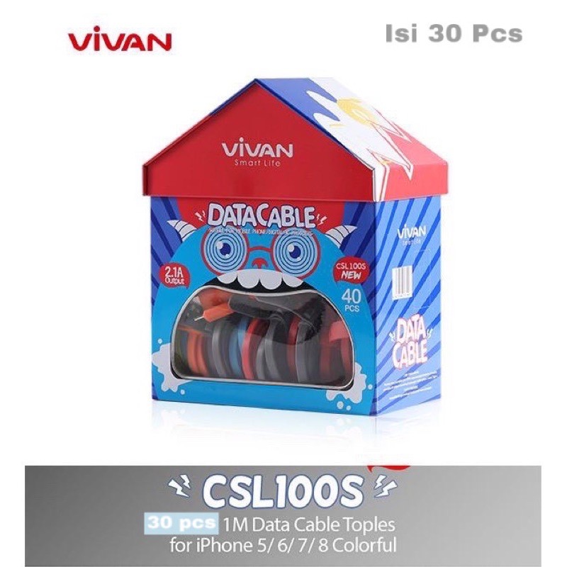 1 Toples 30 pcs Kabel Data Vivan CSL 100 USB Lightning Iphone 30 PCS
