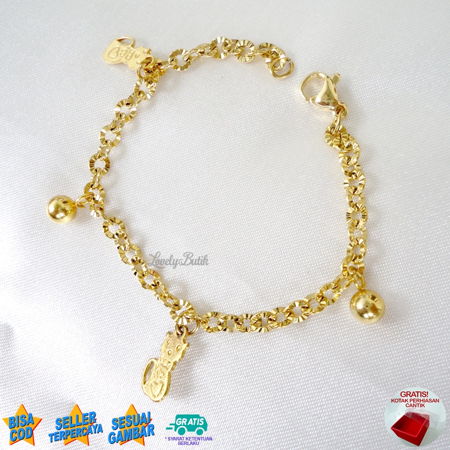 Lovelybutik - Gelang Anak Perempuan Titanium Asli Anti Karat Gelang Tangan Anak Cewek Lucu Kitten kecil Bonus Kotak Perhiasan