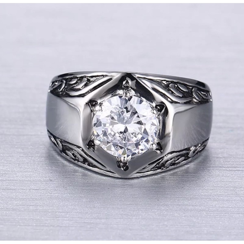 Cincin Pria Titanium Berlian Cubic Zirconia Original Wedding Ring Premium Quality Anti Karat