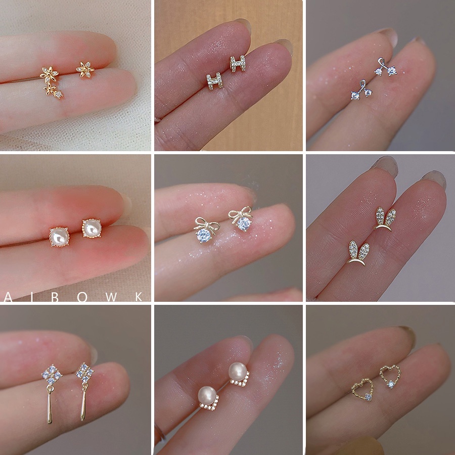 Anting Tusuk Sterling Silver 925 Hias Kristal / Berlian / Mutiara Imitasi Ala Korea Untuk Wanita