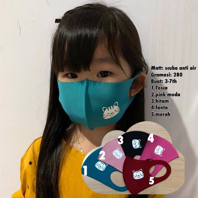 T2 MASKER  MULUT  MASKER  SCUBA MOTIF CAT ANAK ANAK MAROON 