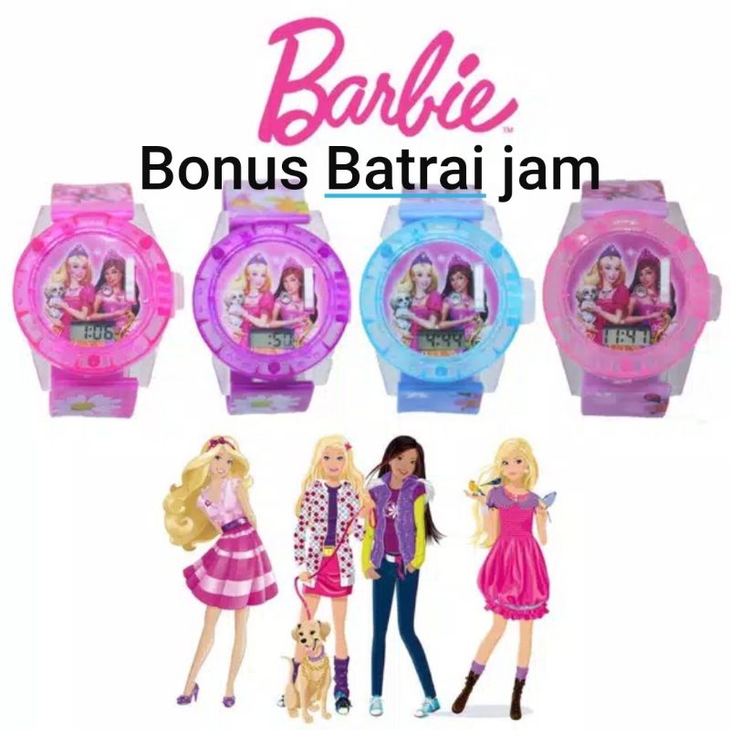 Jam tangan anak Barbie ada Proyektor LED plus musik melody