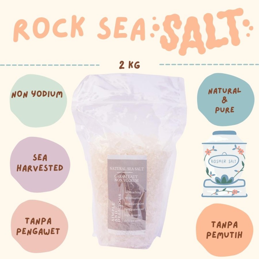 

Pure Sea Salt kemasan 2000 gram / Garam Kasar / Coarse Salt