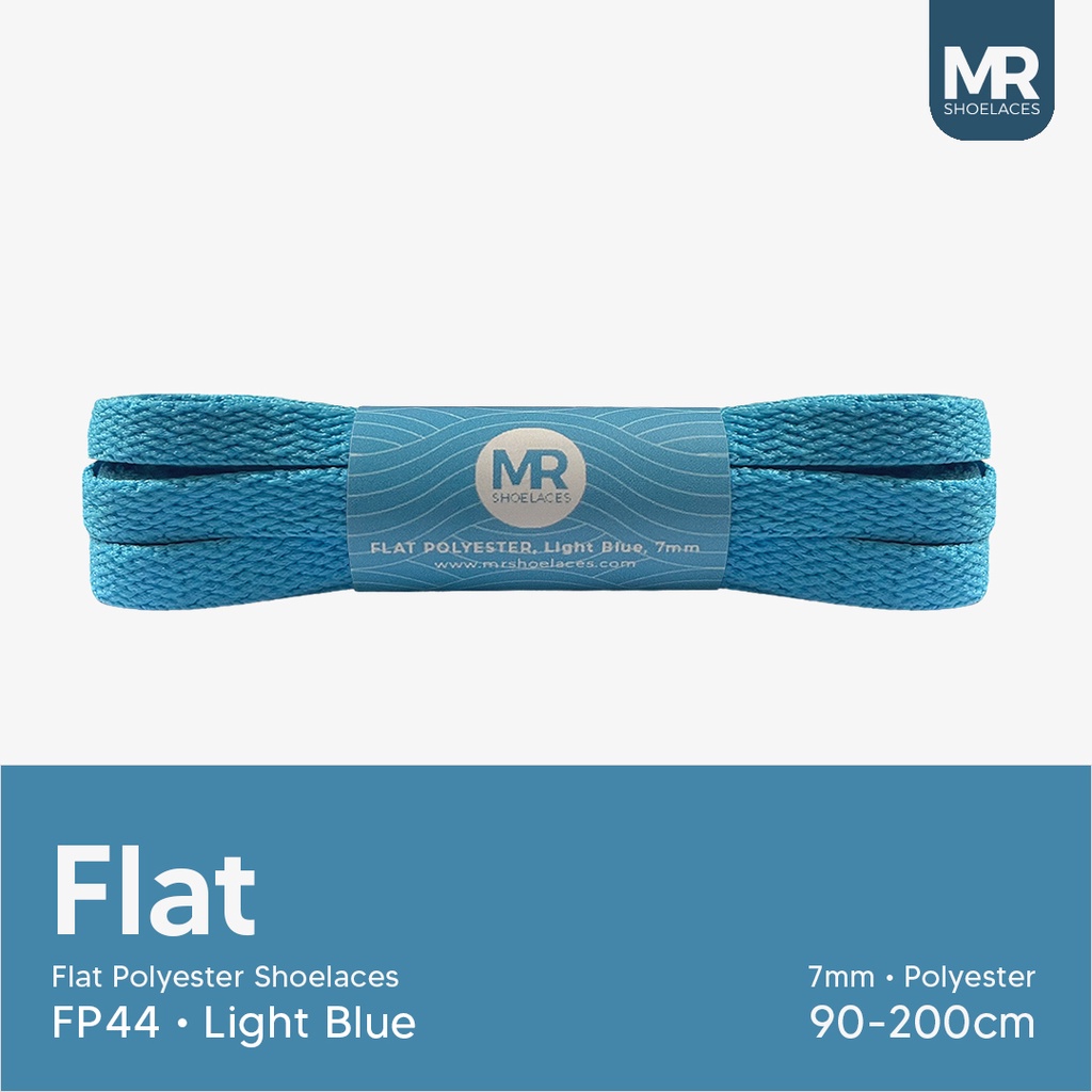 MR Shoelaces FP44 Light Blue (Biru Muda) Tali Sepatu Polyester Pipih Flat 7mm 80cm 90cm 100cm 120cm 130cm 150cm 180cm 200cm untuk Sneakers - Premium Shoelace