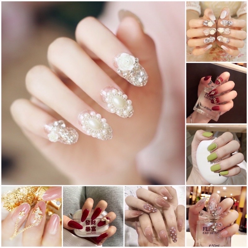 Kuku Palsu 【1box 24pcs+free lem 】Nikah kuku Wedding False Nailart Pengantin Tangan