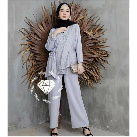 Baju Setelan tunik muslim Dewasa jumbo Modern Kekinian Terbaru 2021 Busui Bahan Moscrepe Ld 112 XL