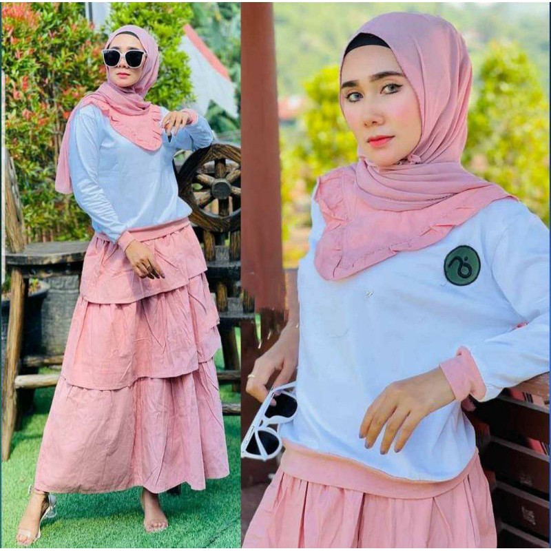 RR Fashion Muslim Set Wanita Set Muslim Setelan Rok Set Hijab Set Kekinian SETELAN MEISYE ROK