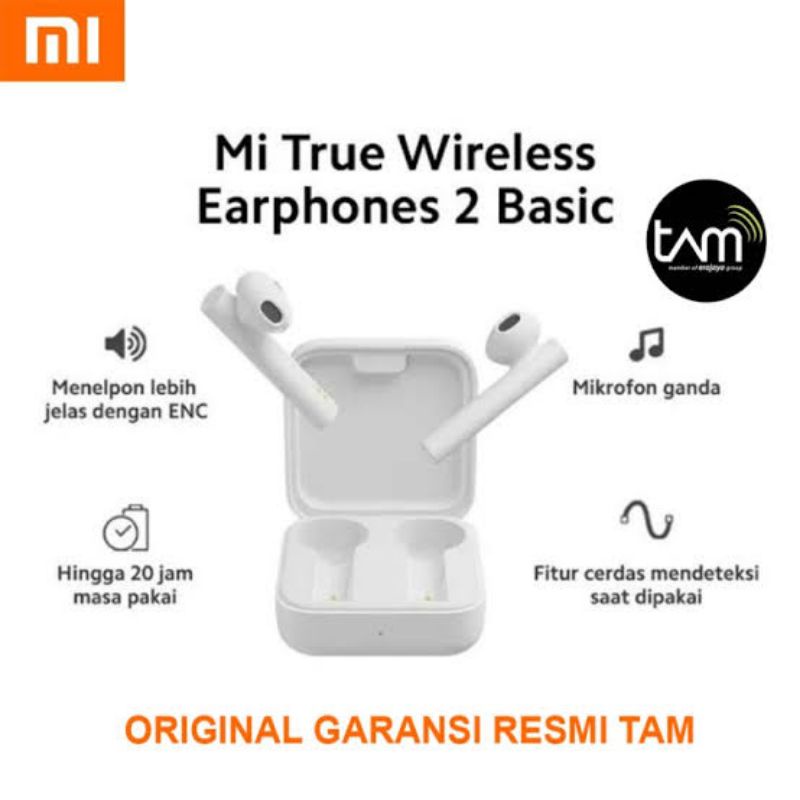 EARPHONE MI TRUE WIRELESS 2 BASIC XIAOMI WHITE (RESMI TAM) HEADSET HEADPHONE / XIAOMI TWS 2 BASIC