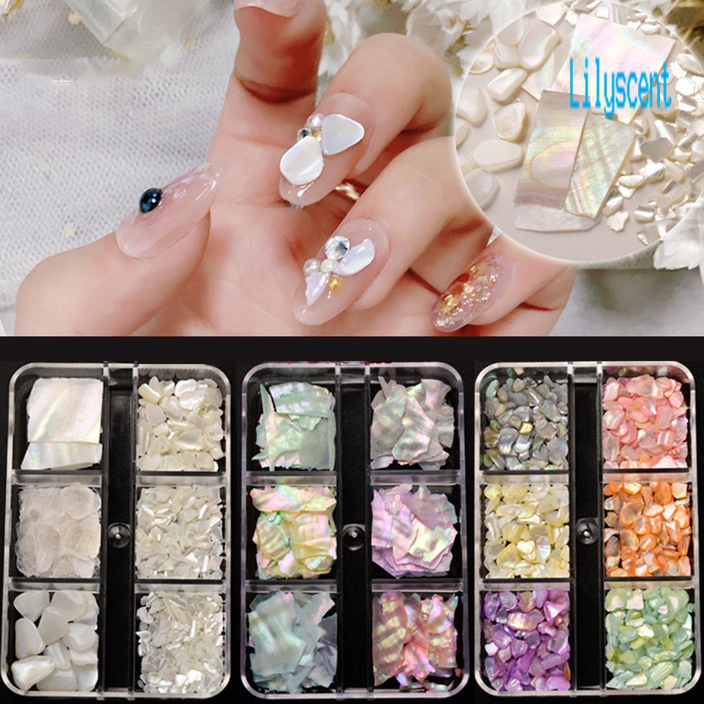 Lily 1 Kotak Batu Kerang Warna-Warni Untuk Dekorasi Manicure / Nail Art