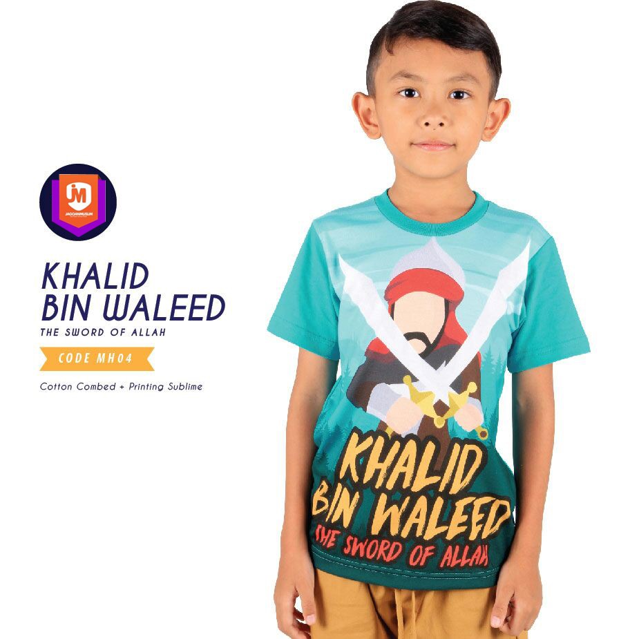 Baju Kaos  Anak  Jagoan Muslim Khalid Bin Walid Ilmuwan 