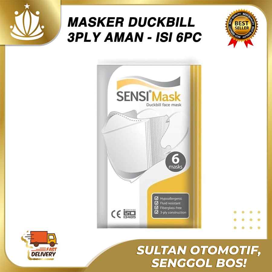 MASKER SENSI DUCKBILL Isi 6 GOLD PACK / SENSI MASK 3 PLY / MASKER MULUT  PRODUK BARU