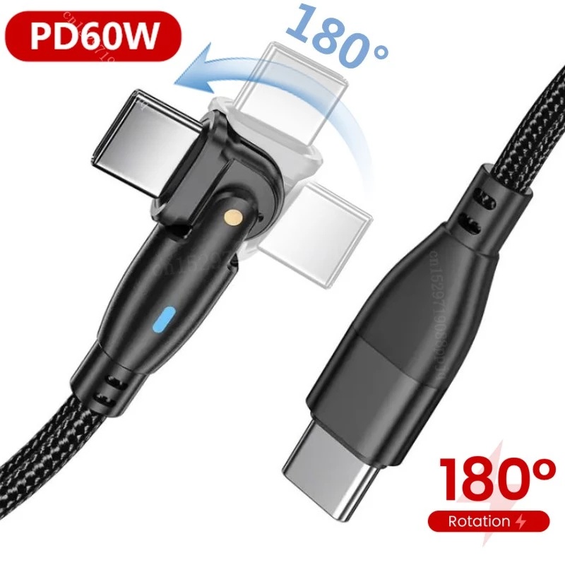 180° 2 In 1 Kabel Data / Charger Usb Tipe c Quick Charging Untuk Smartphone Universal