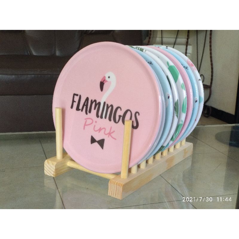 piring flamingo set isi 8+tatakan piring