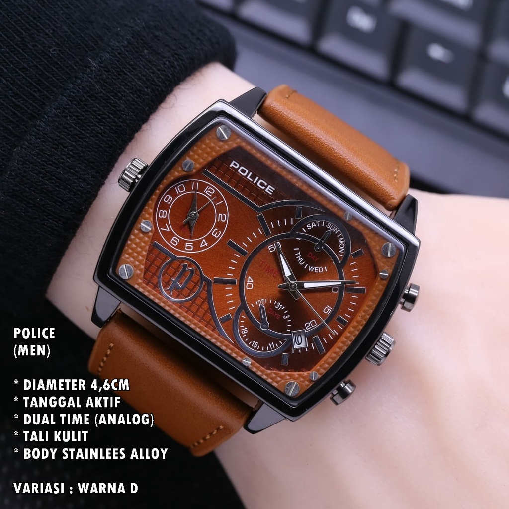 (BISA COD) JAM TANGAN WANITA FASHION TALI KULIT BODY SEGI TANGGAL &amp; DUAL TIME AKTIF