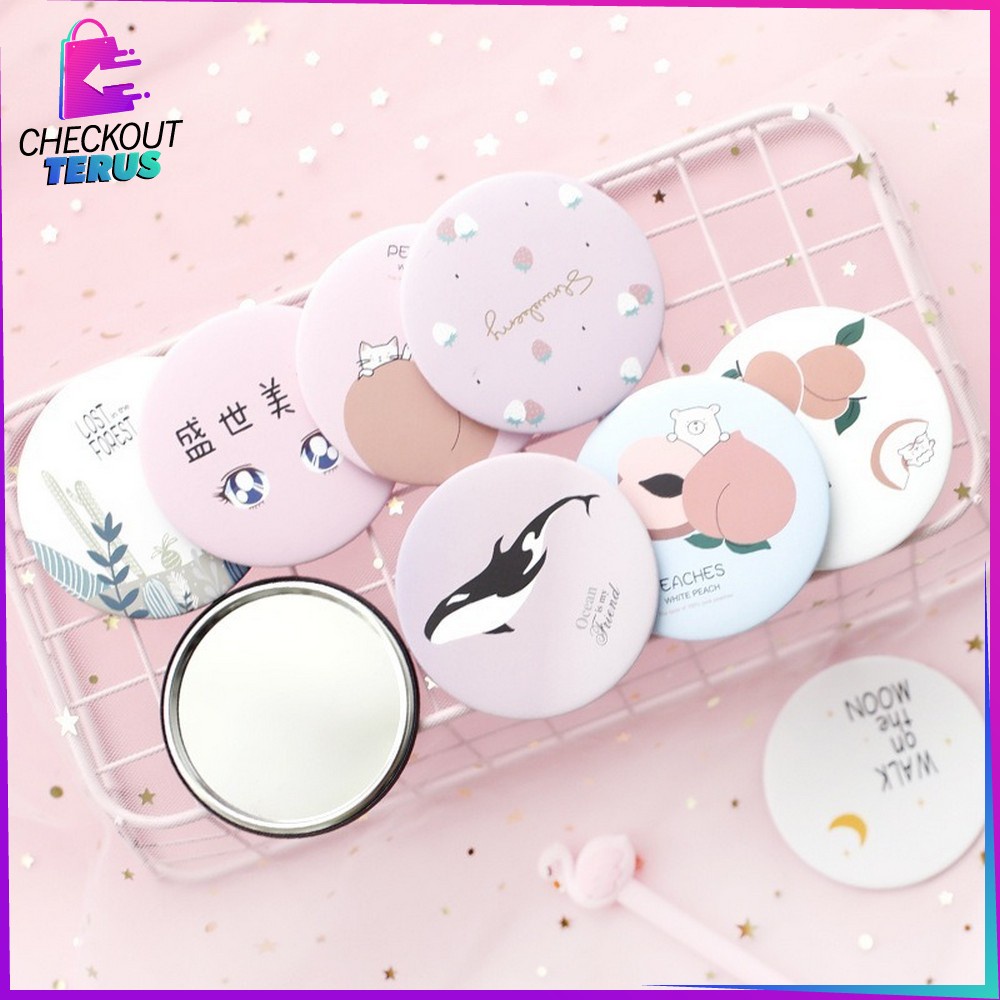 CT K53 Cermin Bulat Karakter Kaca Mini Travelling Motif Kartun Colorful Cermin Saku Mirror Mini Portable Bisa Untuk Sovenir