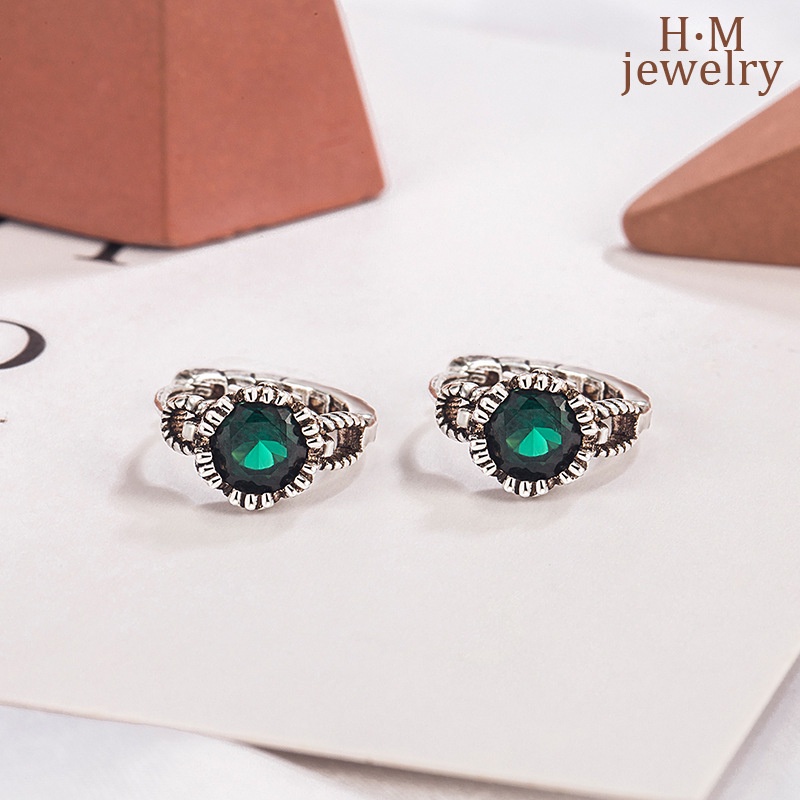 Anting Tusuk Sterling Silver 925 Gaya Vintage Dengan Kristal Warna Hijau Olive Untuk Wanita