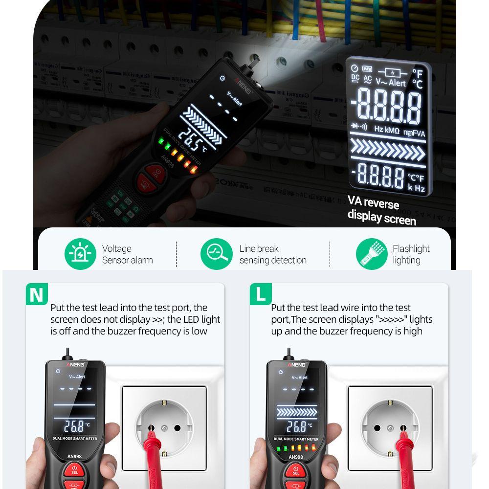 Solighter Digital Smart Multimeter ANENG AN998 Auto Ranging AC/DC Voltmeter Temp Ohm Hz Alat Detektor Digital Profesional Meter