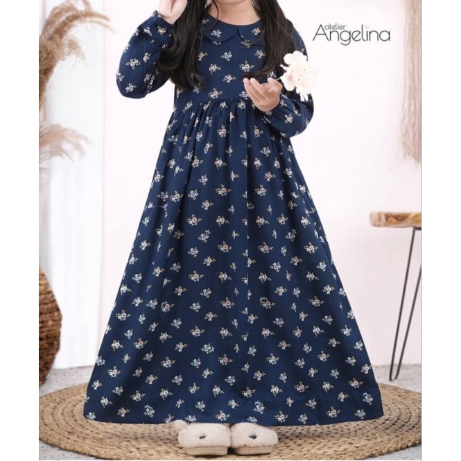 Little Sarah Dress Mallow Dark Denim by Atelier Angelina _ Dress Biru Dongker _ Dress Navy _ Gamis B