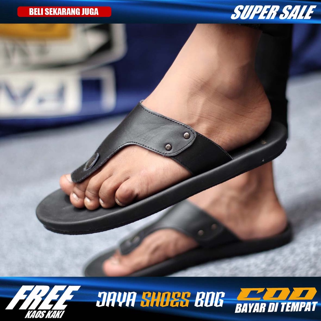 CLOVE|Sandal Kulit Pria Santai Kekinian Traveling Cowok Hitam Coklat Murah Asli Original