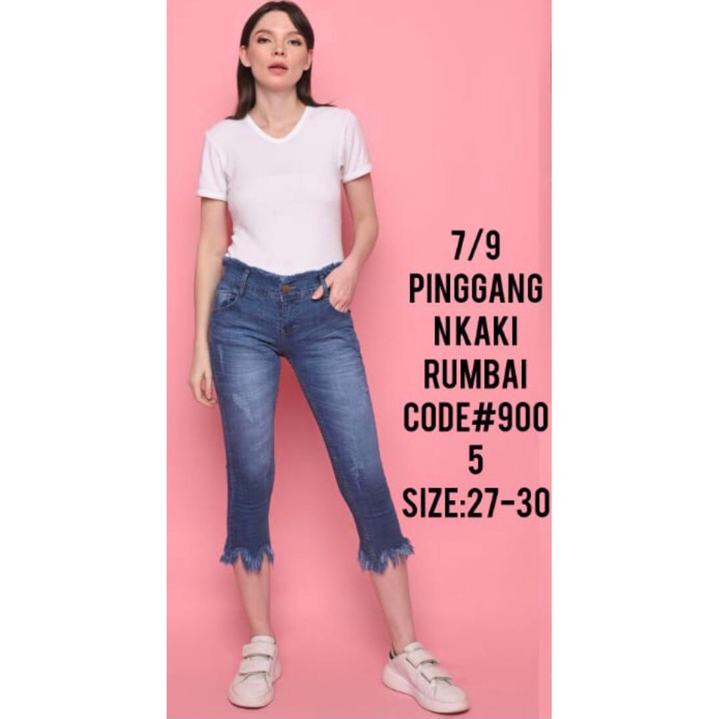 Celana Jenas Wanita 7/9 Pinggang Dan Kaki Rumbai 27 28 29 30 Bisa Bayar Ditempat(COD)