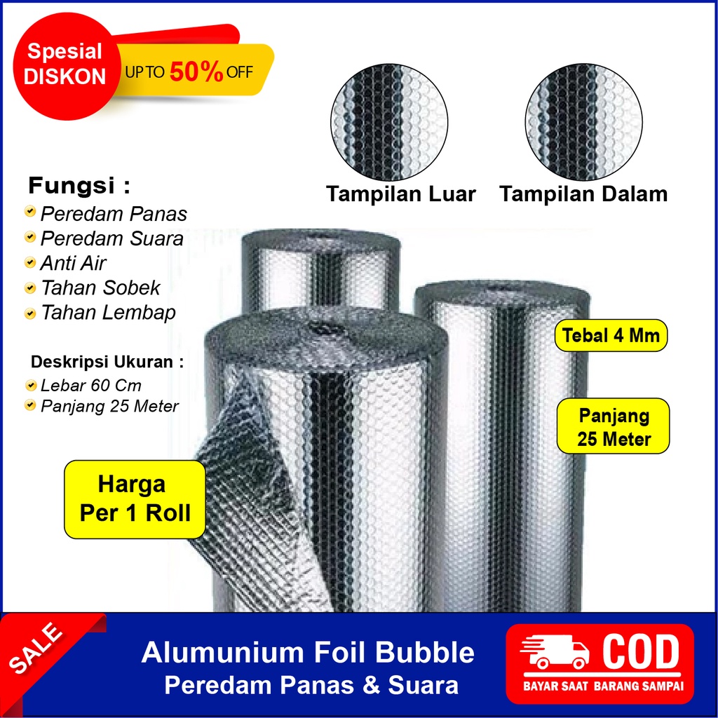 ( 1 Roll ) Aluminium Foil Bubble Alumunum Foil Bubble lebar 60 cm Peredam Panas Atap Rumah genteng K