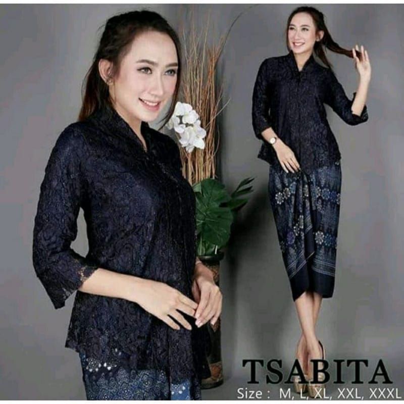 Set Kebaya Rok Batik Motif Bunga Lengan 3/4 Ukuran Dewasa | Kebaya Wisuda | Kondangan | Tunangan | A
