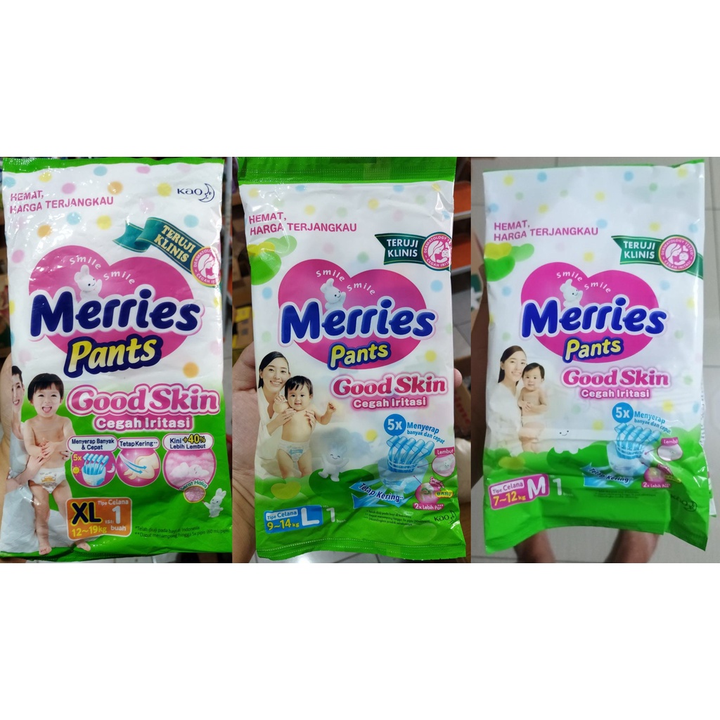 Merries Popok Bayi Ukuran XL, L, & M Kemasan Sachet