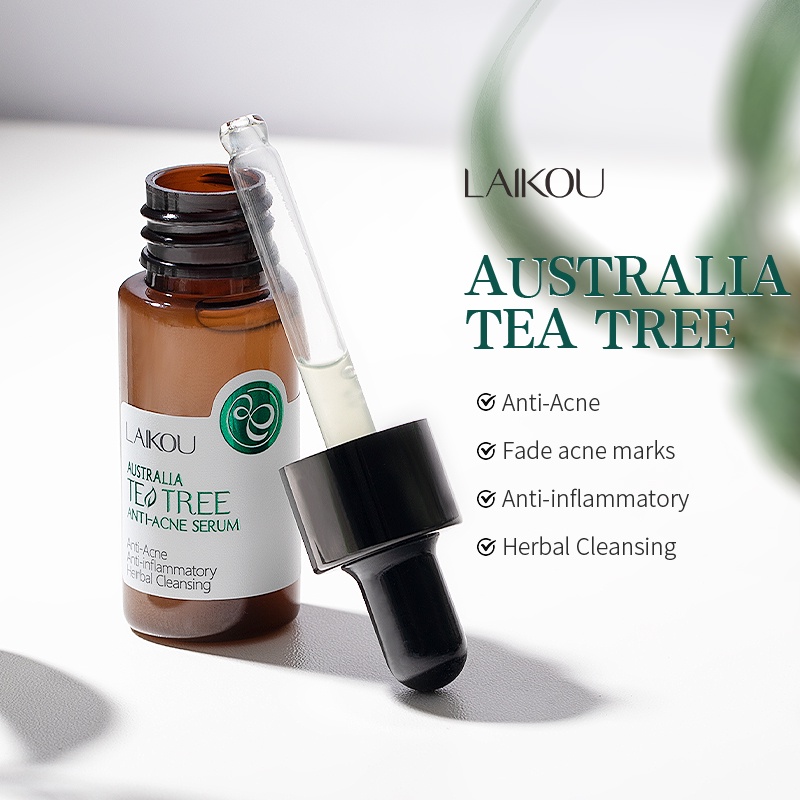 LAIKOU Tea Tree Serum Wajah Memudarkan Tanda Jerawat Mengecilkan Memperbaiki Pori-pori 17ml