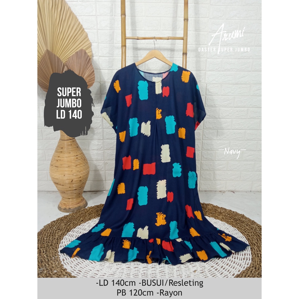 LD 140cm (40 Motif) Daster SUPER JUMBO dan Daster Kaftan LD 150cm Ruffle (Part 1) Daster Rempel JUMBO Daster Viral-Arumy Navy