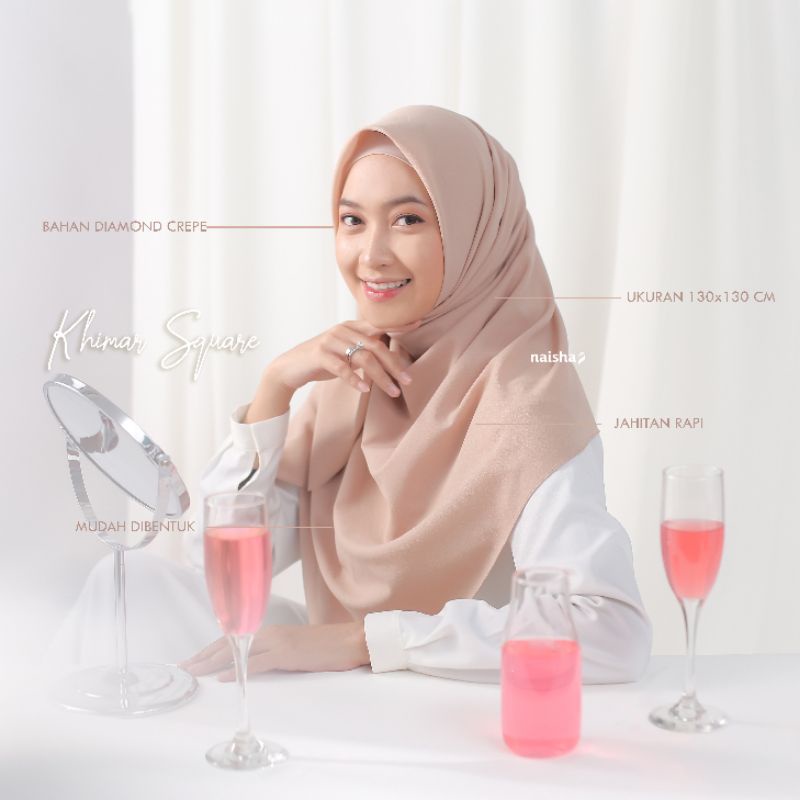 KHIMAR SEGI EMPAT SQUARE BY NAISA/KHIMAR SYAR'I/HIJAB TERLARIS/BEST SELLER/Bahan Diamond Crepe