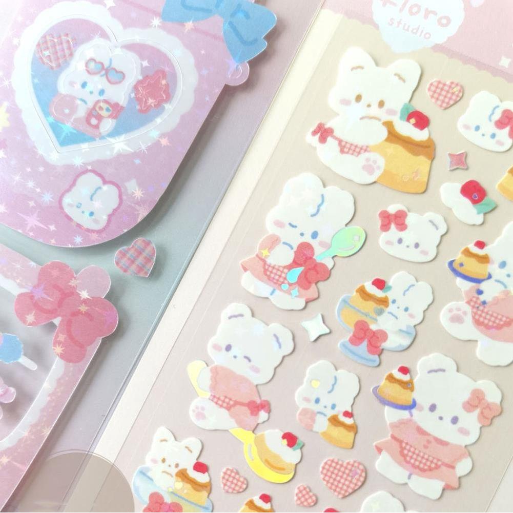 Lanfy Alat Tulis Stiker Rainbow Korea Kartun Kelinci Dekorasi Hadiah DIY Craft Perlengkapan Sekolah Anak Perempuan Diary Scrapbooking Stickers