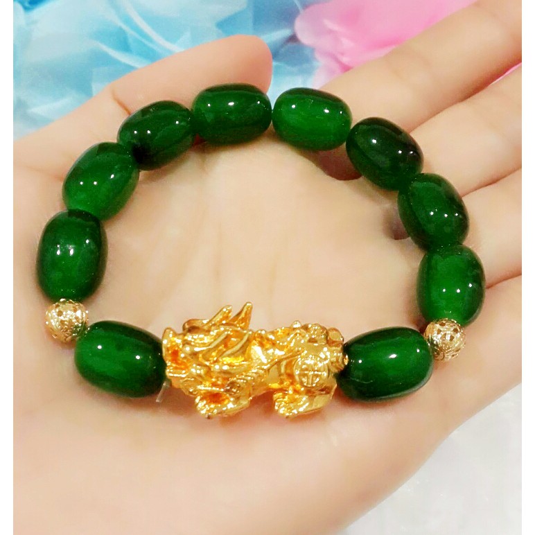 s Gelang Naga Emas Permata Besar Hijau Giok XUPING