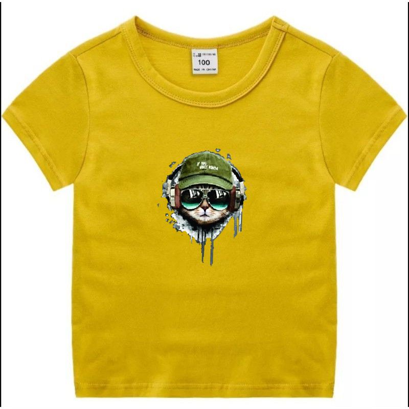 kaos anak anak motif kucing gaul SIZE S M L XL warna hitam putih nevy maron misty mustrad Turkis Pink