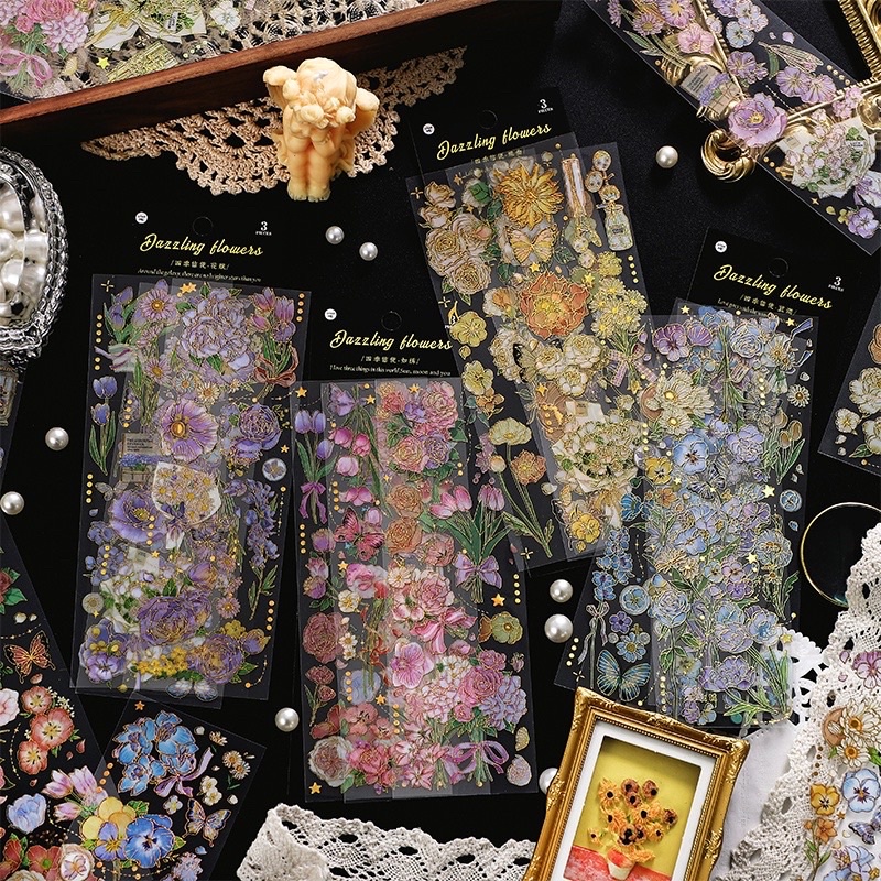 

3 Lembar Gold Flower Vintage Ancient Aesthetic Sticker Stiker Bunga 05